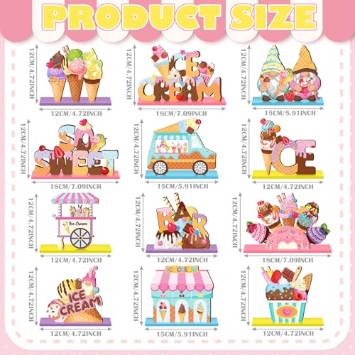 Marsui 12 Pcs Summer Ice Cream Wood Table Decor, Tiered Tray Signs - style: Ice Cream
