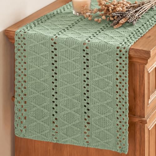 Artoid Mode Light Green Woven Farmhouse Hollow Table Runner 12x36 Inch - color: Light Green, size: 12" x 36", Table Runner