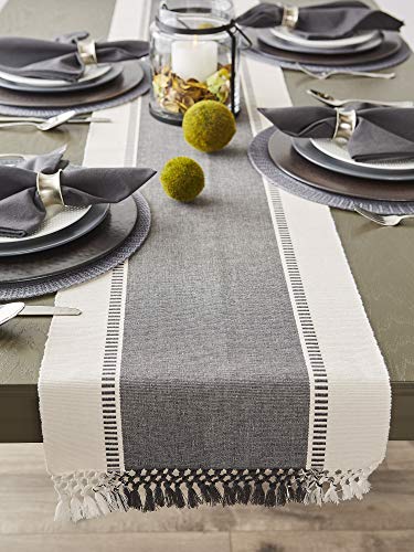 DII Dobby Stripe Table Runner, 13x72, Mineral Gray & Cream Background - color: Mineral Gray, size: 13x72"