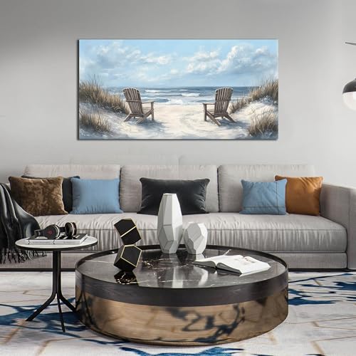 Ouzzlie Coastal Wall Art Light Blue Picture Art for Bedroom - color: Light Blue, size: 48"L x 24"W