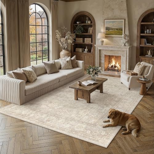 PureCozy 10x12 Beige Area Rug for Living Room Vintage Distressed - color: Beige, size: 10' x 12' (Rectangular)