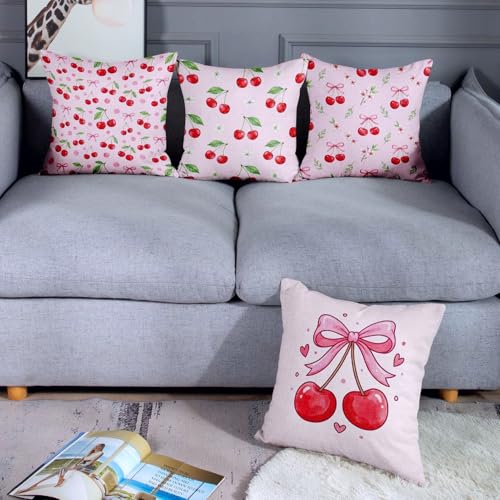 Throw Pillow Covers, Pink Kawaii, Set of 4, 18"x18" - color: Coquette Cherry