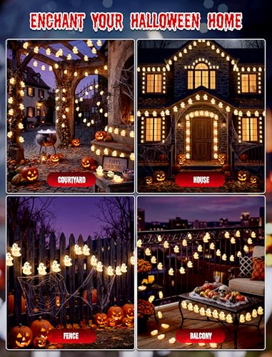 8.5FT Halloween Ghost Lights Outdoor, 10 LED Plug in Halloween Lights - color: Ghost String Lights