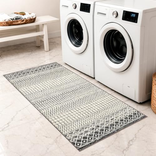 2x5 Black Runner Rug Non Slip Washable Entryway Rugs Indoor - color: Black, size: 2' x 5' (Runner)