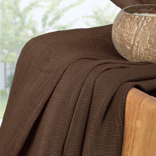 YoungsTex Brown Linen Semi Sheer Curtains 45 Inches Long 2 Panels - color: Brown, size: 42"W x 45"L (Pack of 2)