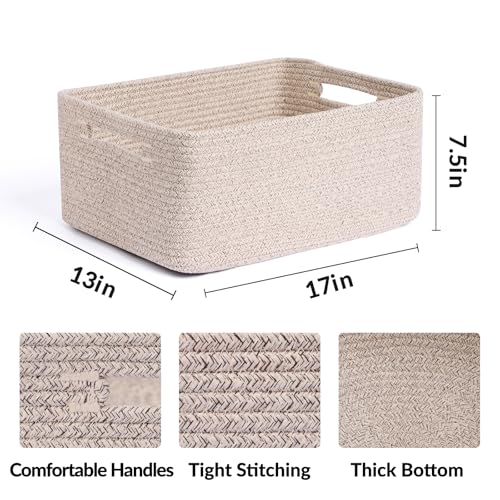 MiniArk Large Storage Baskets for Shelves, 17 x 13 x 7.5” Closet Organizers Bins for Clothes Blanket Towels, Baby Nursery, Toy Baskets Box, Woven Rope Baskets, 3 Packs Mixed Brown - color: Natural, size: 3pcs-L17×W13×H7.5"