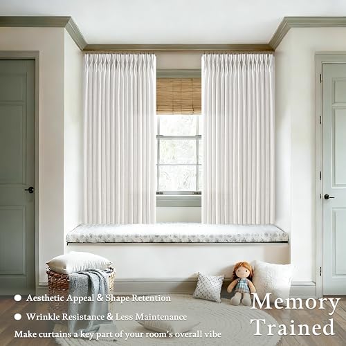 Short Beige White Linen Pinch Pleated Semi Sheer Curtains 63 Inch Long 50W - color: Beige White, size: 50"W x 63"L (Pack of 2)