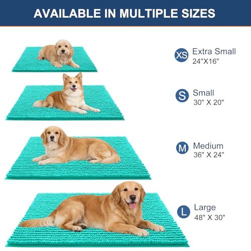 OLANLY Dog Door Mat for Muddy Paws 24x16, Extra Absorbent Chenille Mud Mat - color: Teal, size: 24" X 16"
