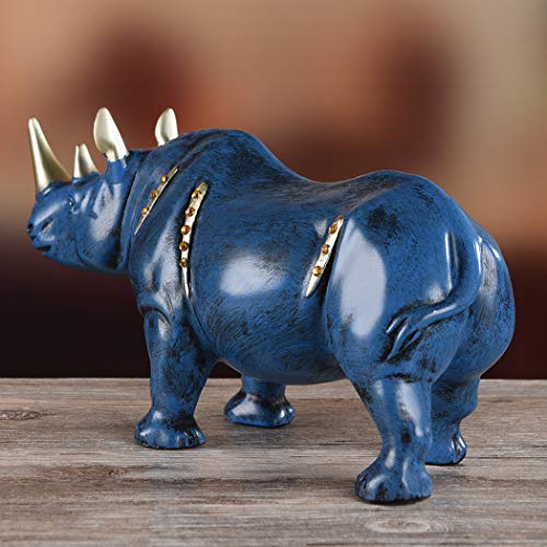 Resin Rhinoceros Statue, Wildlife Rino Animal Figurine, Blue,10.6in(L) - size: 10.6" Length