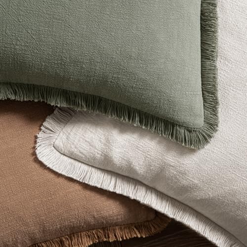 MIULEE Fall Linen Fringe Pillow Covers Set of 4 18x18 Neutral Beige - color: Neutral Beige, size: 18" x 18" (Pack of 4)