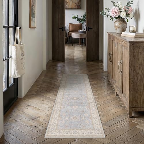 2x6 Blue Runner Rug for Hallway Vintage Netural Washable Carpet - color: Blue, size: 2' x 6' (Runner)