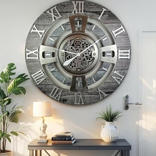 ImprovingLife The Gears Clock Real Moving Gear Wall Clock England Line (Carbon Grey, 24 inches (60 cm)) - color: Carbon Grey, size: 24 inches (60 cm)