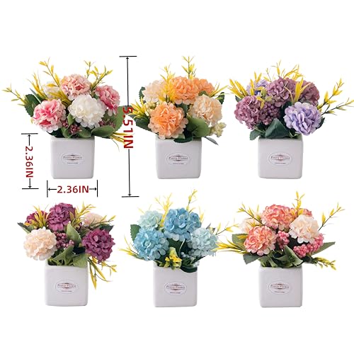 6Pcs Artificial Flowers with Ceramic Pot Small Fake Hydrangea Flowers - color: Multi-color