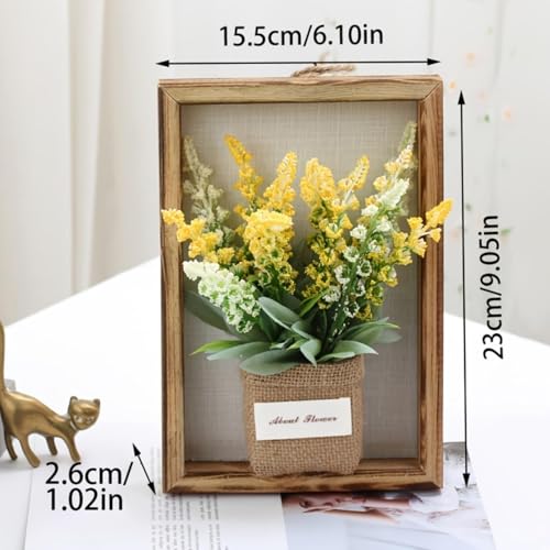 Wall Planter Vase with Ceramic Pot 3D Wooden Wall Art Hanging Vases for Flowers, Indoor Wall Plant Holder for Home Decor, Wall Mounted Frame for Dried/Fresh Plants-Yellow Lavender - color: Yellow Lavender