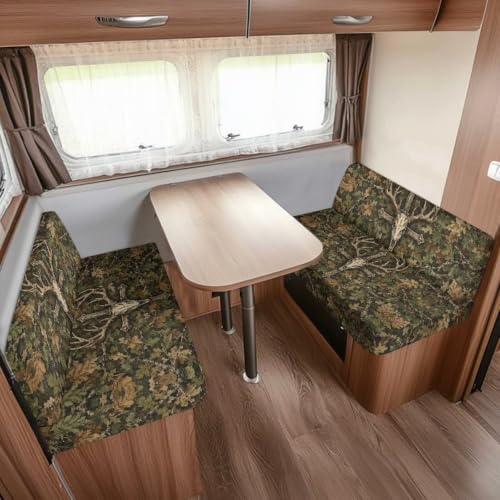 Camo Leaves Deer Skull Cross Print RV Dinette Cushion Covers 2 Pack Stretch Camper Cushion Slipcover Replacement RV Couch Cover Furniture Protector for RV Camper Car Bench - color: Camo Leaves Deer Skull Cross
