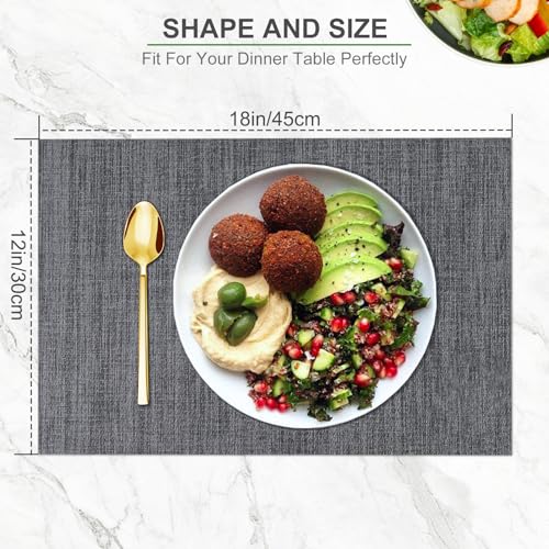 BETEAM Placemats Set of 4, Woven Vinyl Place Mats for Dining Table, Gray - color: Gray, size: 4 Pcs