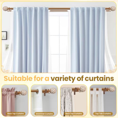 Double Curtain Rod with Wood Pine Cones finials, 28"-120" - color: Wood, size: 28"-120"