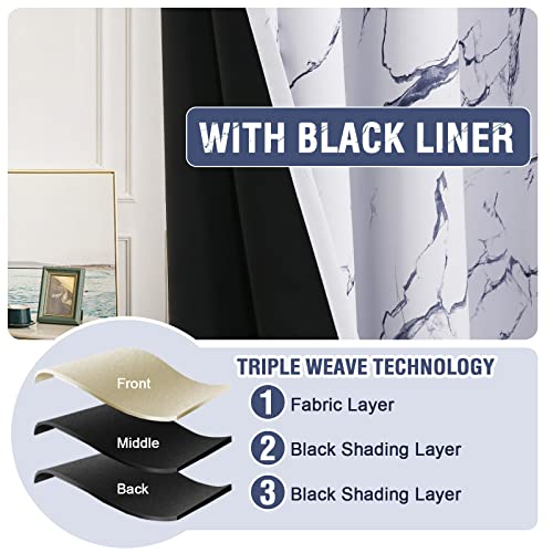 H.VERSAILTEX 100% Blackout Curtains 84 inch Length 2 Panels Set Marble Designs Printed Drapes Thermal Curtains for Bedroom with Black Liner Sound Proof Curtains, Dark Blue - color: Marble- Dark Blue, size: 52"W x 84"L (Pack of 2)