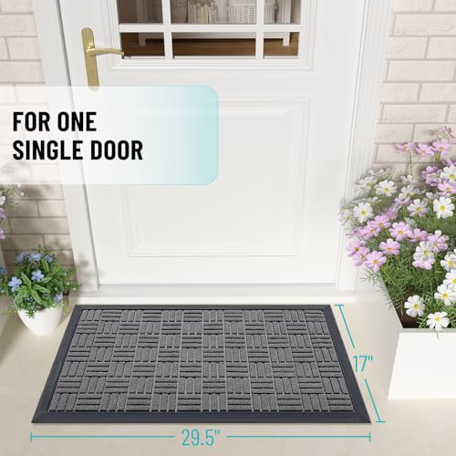 OLANLY Front Door Mat Outside Entrance 29.5x17, Heavy-Duty Rubber Doormat - color: Grey, size: 29.5" X 17"