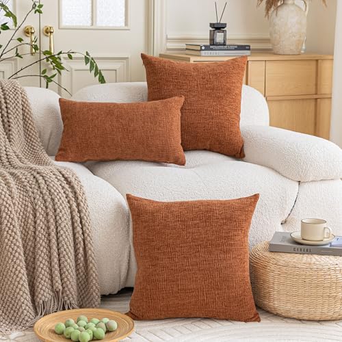 Home Brilliant 26x26 Inch Pillow Covers 2 Pack Fall Throw Pillow Cases for Couch Euro Shams Super Soft Striped Chenille Cushion Covers for Halloween Living Room, 26" x 26" (66cm), Orange - color: Orange, size: 26" x 26" (Pack of 2)