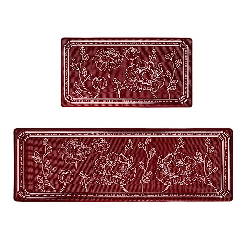 Kitchen Floor Mat Set of 2, Anti Fatigue Kitchen Mat 17"x47"+17"x29" - color: Red, size: 17"x47"+17"x29"