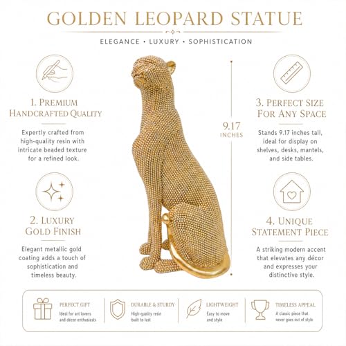 Shlinuo Cheetah Statue Home Decor, Resin Leopard Figurine with Beaded Texture, Modern Panther Sculpture for Living Room Office Bookshelf, Gold Silver Blue Black Decorative Ornament Gift(Gold) - color: Gold