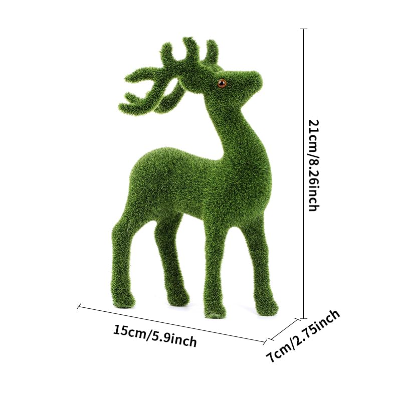 Decorative Moss Reindeer Figurines, Set of 4 - Green Flocked Deer Statues for Woodland Christmas Table Centerpiece, Indoor Mantel Shelf and Garden Decor