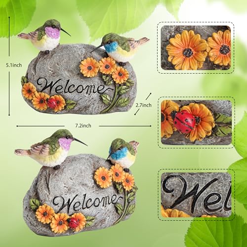 Hummingbird Garden Statue,Bird Welcome Sign Outdoor Decor for Yard Porch - color: Gray