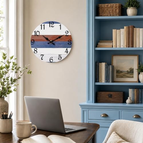 CHYLIN Wall Clock Silent Non-Ticking Battery Operated Pink Gray Striped - color: C-red Blue, size: 8 inch