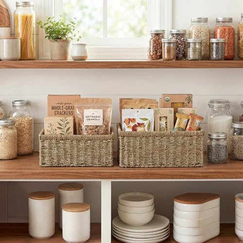 StorageWorks Wicker Storage Baskets, Natural Seagrass Storage Basket, 2Pack - color: Natural (Seagrass), size: 15"L x 11"W x 7"H + 13"L x 9"W x 6¼"H