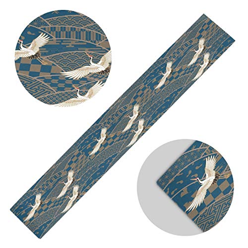 AUUXVA Table Runner Japanese Traditional Vintage Crane Pattern Durable Luxury Dresser Scarf Tabletop Cloth for Wedding Dining Table Holiday Party Kitchen Home Decoration 13x90in - color: Japanese Crane, size: 13x90(in)