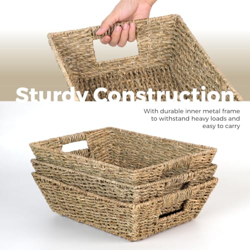 Set of 3 Snack Baskets, Seagrass Basket, Wicker Snack Basket Organizer - color: Natural Color