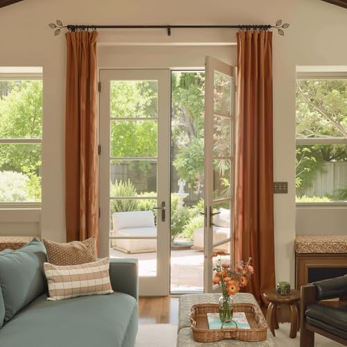 RYB HOME Black Curtain Rod, 1 Inch Long Adjustable Heavy Duty Leaf Ends - color: Matt Black, size: 72-144"