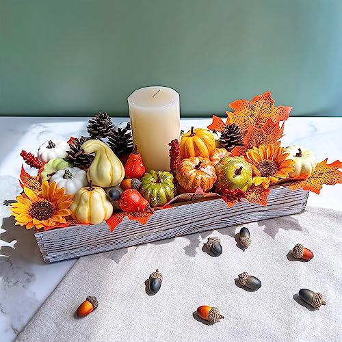 Winlyn 60 Pcs Assorted Small Artificial Pumpkins and Gourds with Acorns Pinecones Maple Leaves Sunflowers Fall Harvest Decoration Set for Thanksgiving Halloween Bowl Filler Table Centerpiece Wreaths