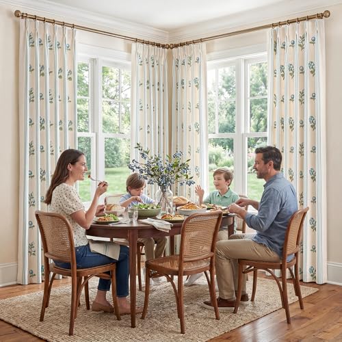 Pinch Pleat Linen Blend Curtains Blue Stripe Floral, 40"W x108 Inches Long - color: Blue Stirpe, size: 40"W x 108"L (Pack of 2)