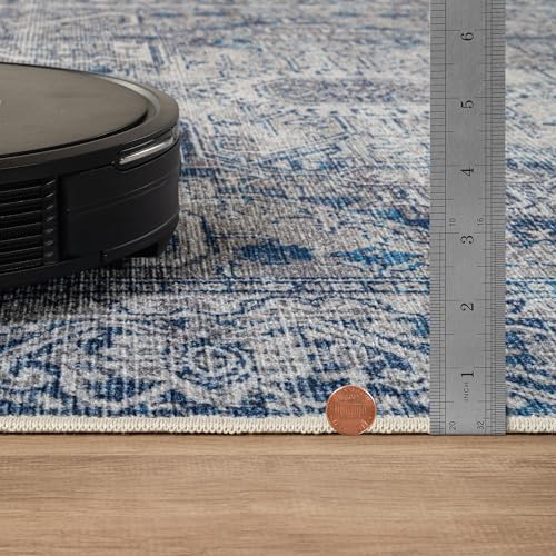 Bloom Rugs Washable Non-Slip 7 ft Runner - Blue/Gray Traditional Runner for Entryway, Hallway, Bathroom, and Kitchen - Exact Size: 2.5' x 7' - color: Blue / Gray, size: 2'6" x 7' (Runner)