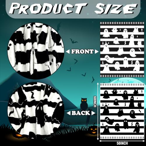 Halloween Ghost Blanket Cute Boo Knitted Throw Blanket 50 x 60 in - color: Black and White, style: Halloween Cute Ghost