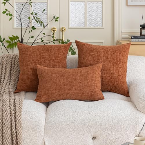 Home Brilliant Orange Lumbar Pillow Cover 12x20 Chenille Plush Velvet Oblong Decorative Throw Pillow Covers Fall Pillowcases for Halloween Bed Couch Sofa, Set of 2, 12 x 20 inches(30x50cm), Orange - color: Orange, size: 20" x 12" (Pack of 2)