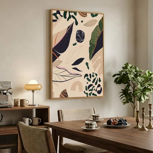 Framed Boho Abstract Tropical Botanical Wall Art for Living Room, 24x36 In - color: Earth Tones, size: 36"L x 24"W