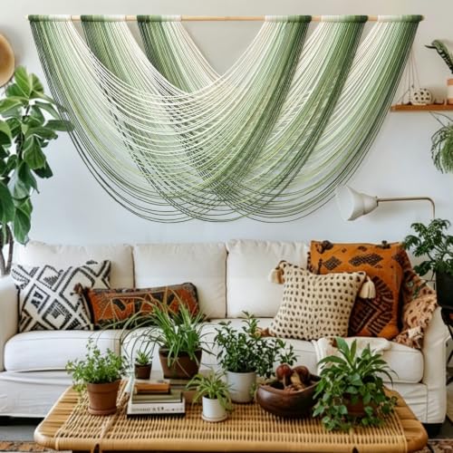 Macrame Wall Hanging Large Dip Dyed Boho Green Wall Art Decor 57"W*31"L - color: Green1