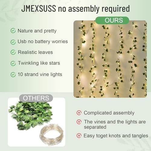 JMEXSUSS Vine Curtain Lights, 200 LED Vines with Fairy Lights for Bedroom - color: Ivy, size: 6.5x6.5ft - 200 LED
