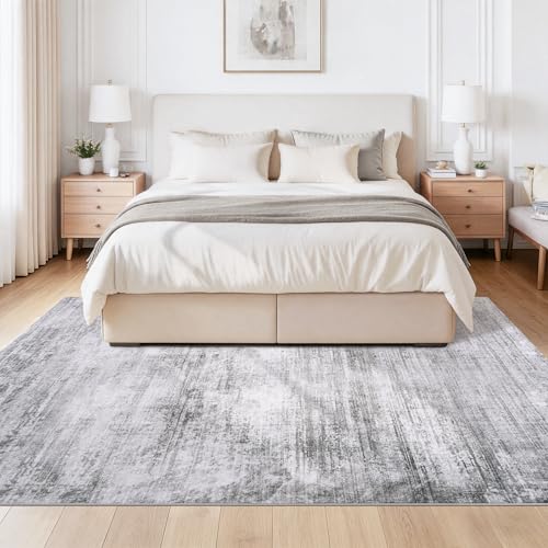 Tosuoka 5x7 Area Rugs for Living Room, Washable Gray Abstract Rug - color: Grey, size: 5' x 7' (Rectangular)