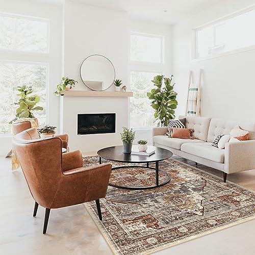 RUUGME Washable 5x7 Area Rugs - Large Rugs for Living Room Stain Resistant Carpet Vintage Rugs for Bedroom with Non Slip Backing Home Decor Floor Decoration Mat (5x7 Brick) - color: Brick, size: 5' x 7' (Rectangular)