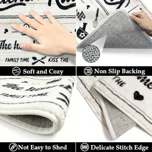 Kitchen Mats 24x72inch High Pile Rug,Thickened Kitchen Rug Kitchen Rules Theme Rugs Waterproof Non-Slip Rugs Comfort Standing Mat for Kitchen, Laundry Room, Farmhouse Home Decor - color: White, size: 24x72inch