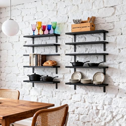 16.5 Inch Floating Shelves for Wall, Farmhouse Rustic Wall Shelves for Bedroom, Bathroom Storage, Living Room & Kitchen Decorative Shelves (Black) - color: Black
