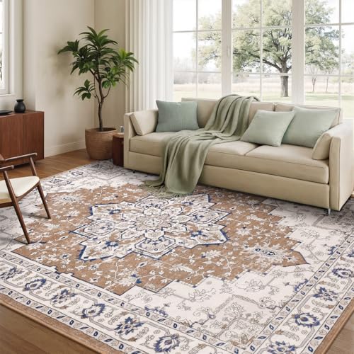 Rugflix 5x7 Area Rugs for Living Room, Washable Brown Beige Large Rug - color: Brown Beige, size: 5' x 7' (Rectangular)