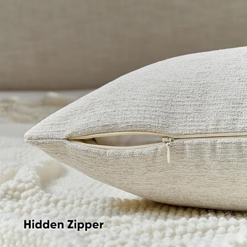 HAUSSY Pack of 2 Faux Linen Throw Pillow Covers 18x18 Inch, Ivory White - color: Ivory White, size: 18" x 18" (Pack of 2)