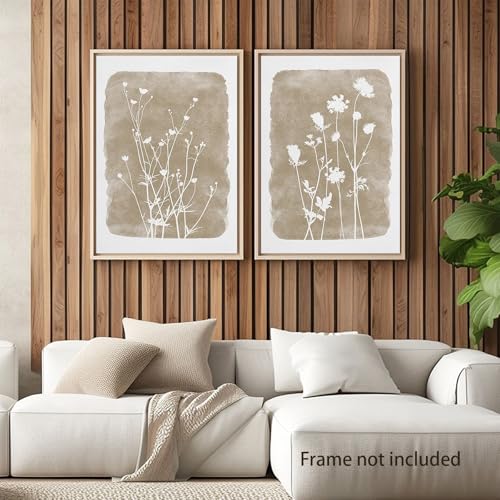 Boho Wildflowers Canvas Wall Art Minimalist Vintage Flower Wall Decor Beige Floral Botanical Artwork for Minimalist Farmhouse Decor Room Bedroom Bathroom 16x24inch Unframed Set of 2 - color: flowers-b, size: 24"L x 16"W