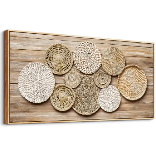Large Canvas Wall Art for Living Room Wall Decor Weaving Disc Decorative Painting Decor Dining Room Bedroom Bathroom Kitchen Room Wall Print Painting for Home Decor Wood Frame 20x40 in - color: Brown Weaving Disc Decorative Painting, size: 40"L x 20"W