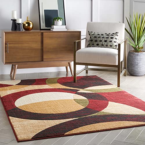 Well Woven Dulcet Bingo Red Modern Geometric Area Rug (5'3" x 7'3") - color: Red, size: 5'3" x 7'3" (Rectangular)
